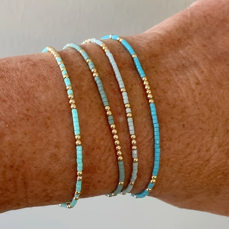 4-teiliges Boho-Perlenarmband-Set – Handgefertigt, Dehnbares Mehrschichtiges Design