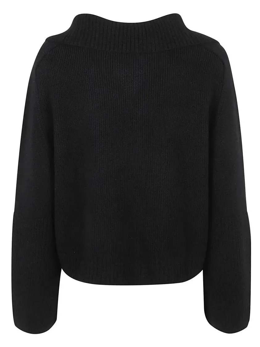   Allude  Black Cashmere Ribbed Knit Polo Sweater Black  Pullover 
