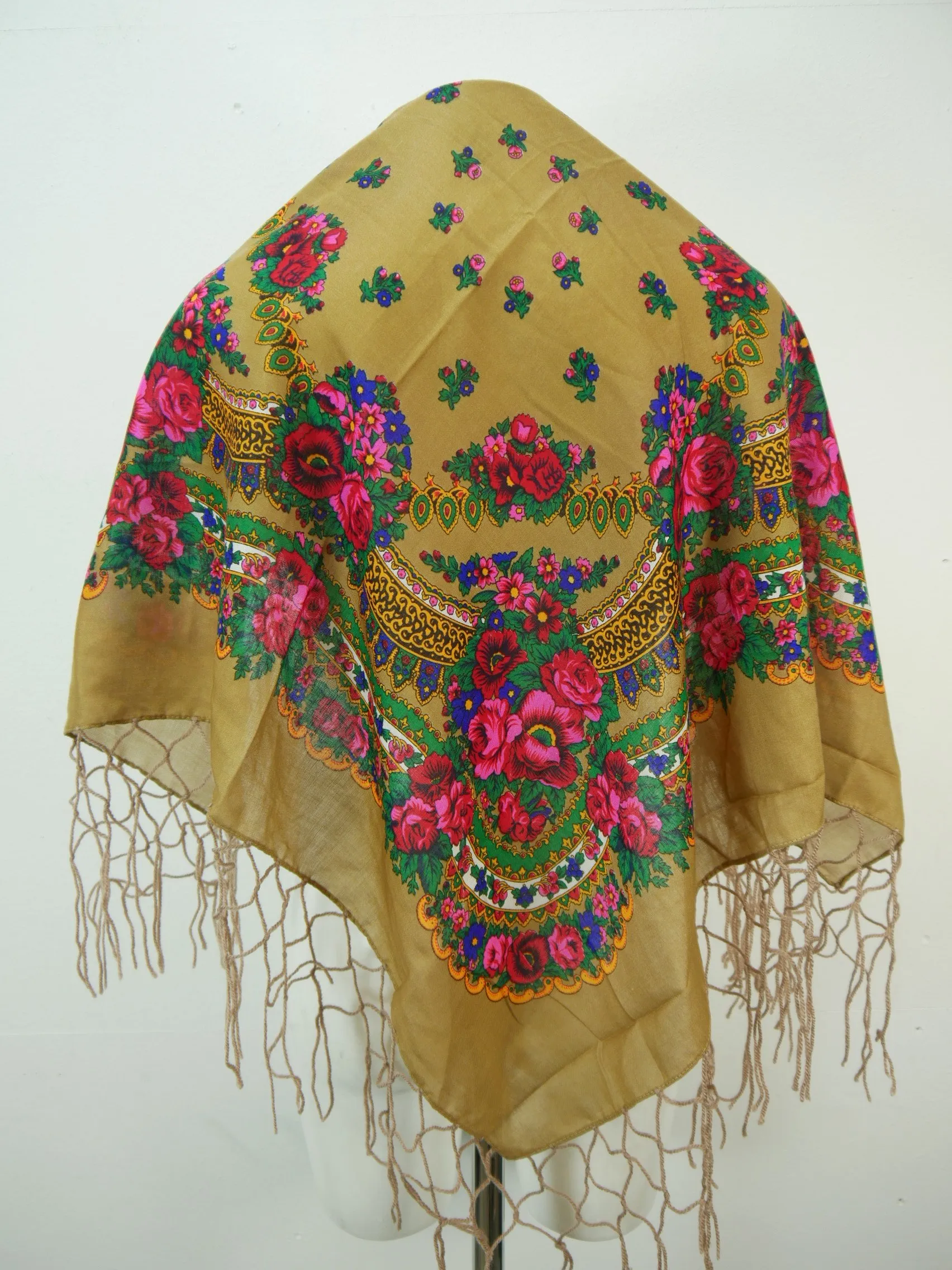 Aufregendes Trachtentuch beige Mischgewebe Schultertuch mit Blumenmuster
