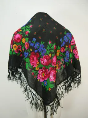 Aufregendes Trachtentuch schwarz Wolle Schultertuch mit Blumenmuster