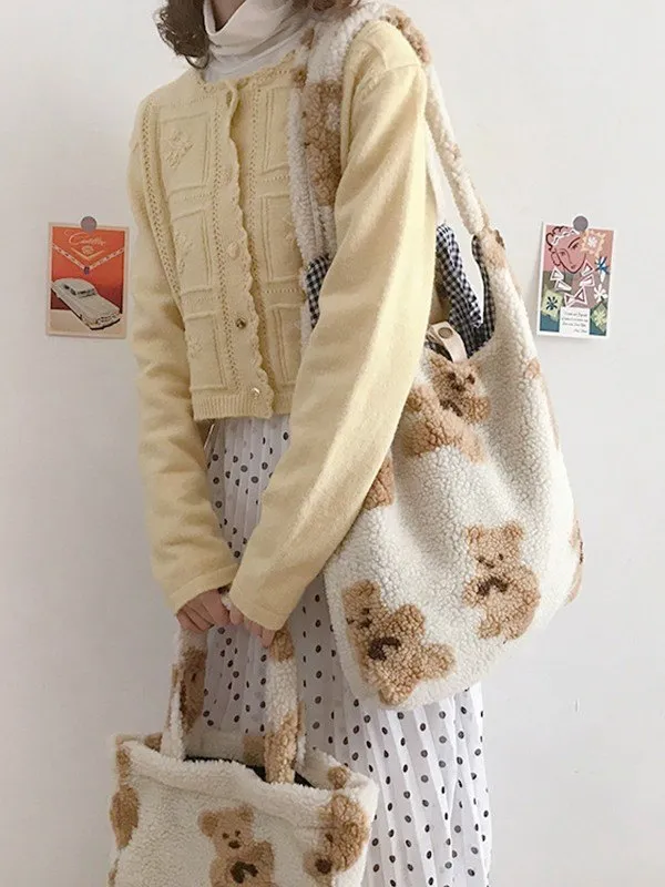 Bären-Muster-Fleece-Umhängetasche