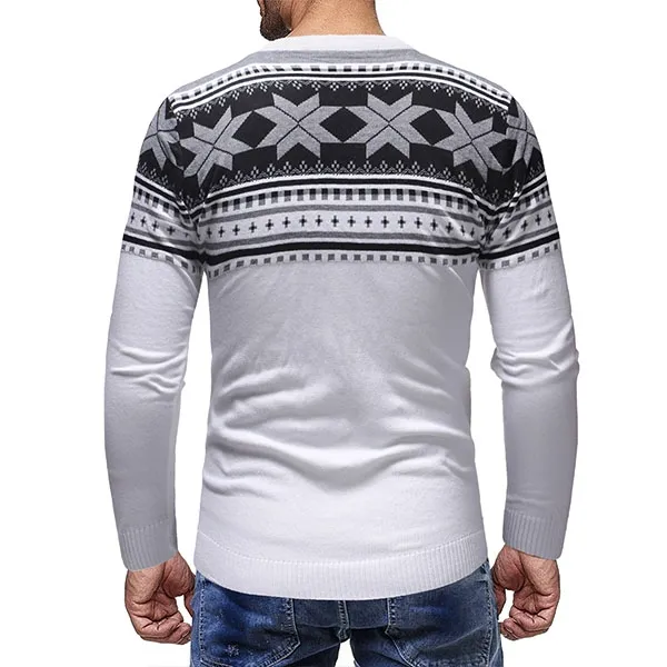 Ethnic Style Printed Long Sleeve Round Neck Men's Sweater 