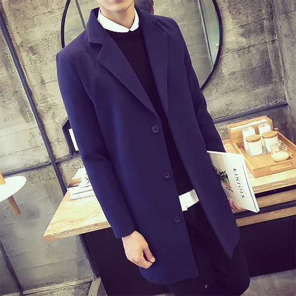 Fashion Notch Lapel Stand Collar Long Sleeve Buttoned Duffle Jacket for Men
