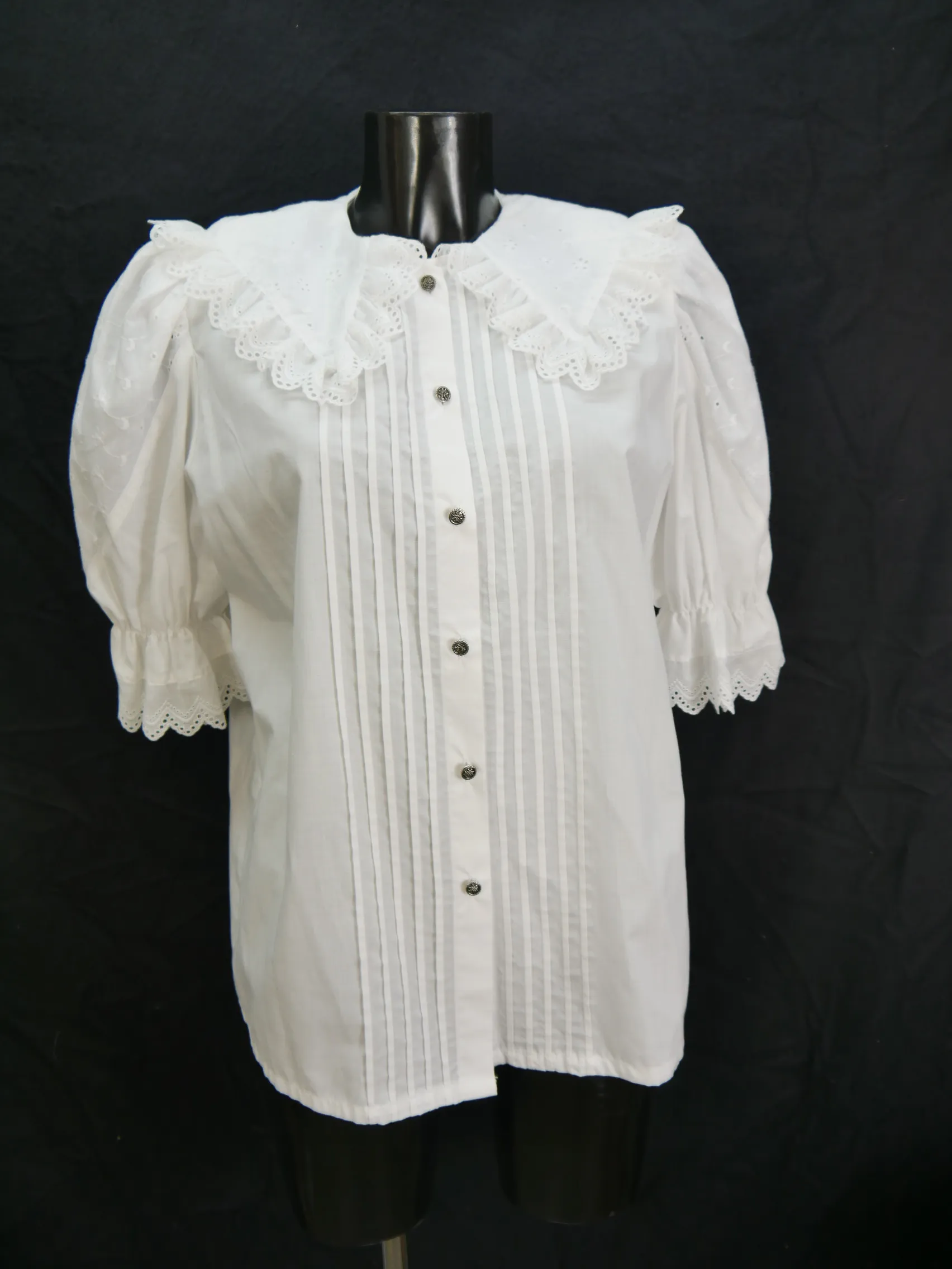 Gr.44 Trachtenbluse Bluse weiß Baumwollmischung Alphorn mit Spitze TB5606