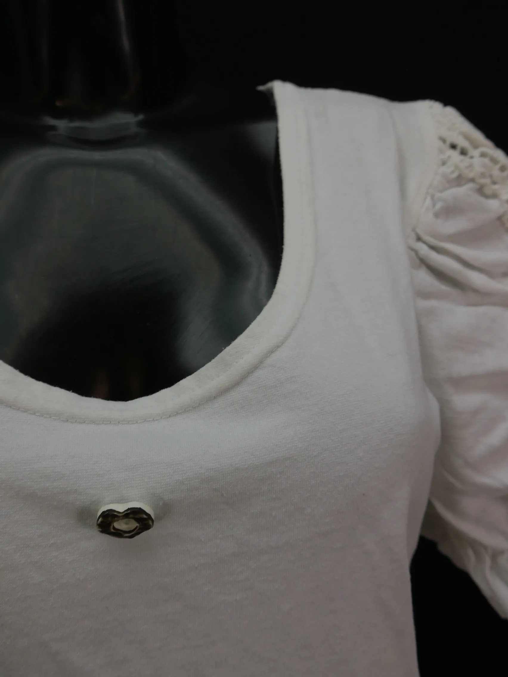 Gr.46 Trachtenbluse Knopp weiß Stretch mit bildschöner Häkelspitze Bluse TB3197