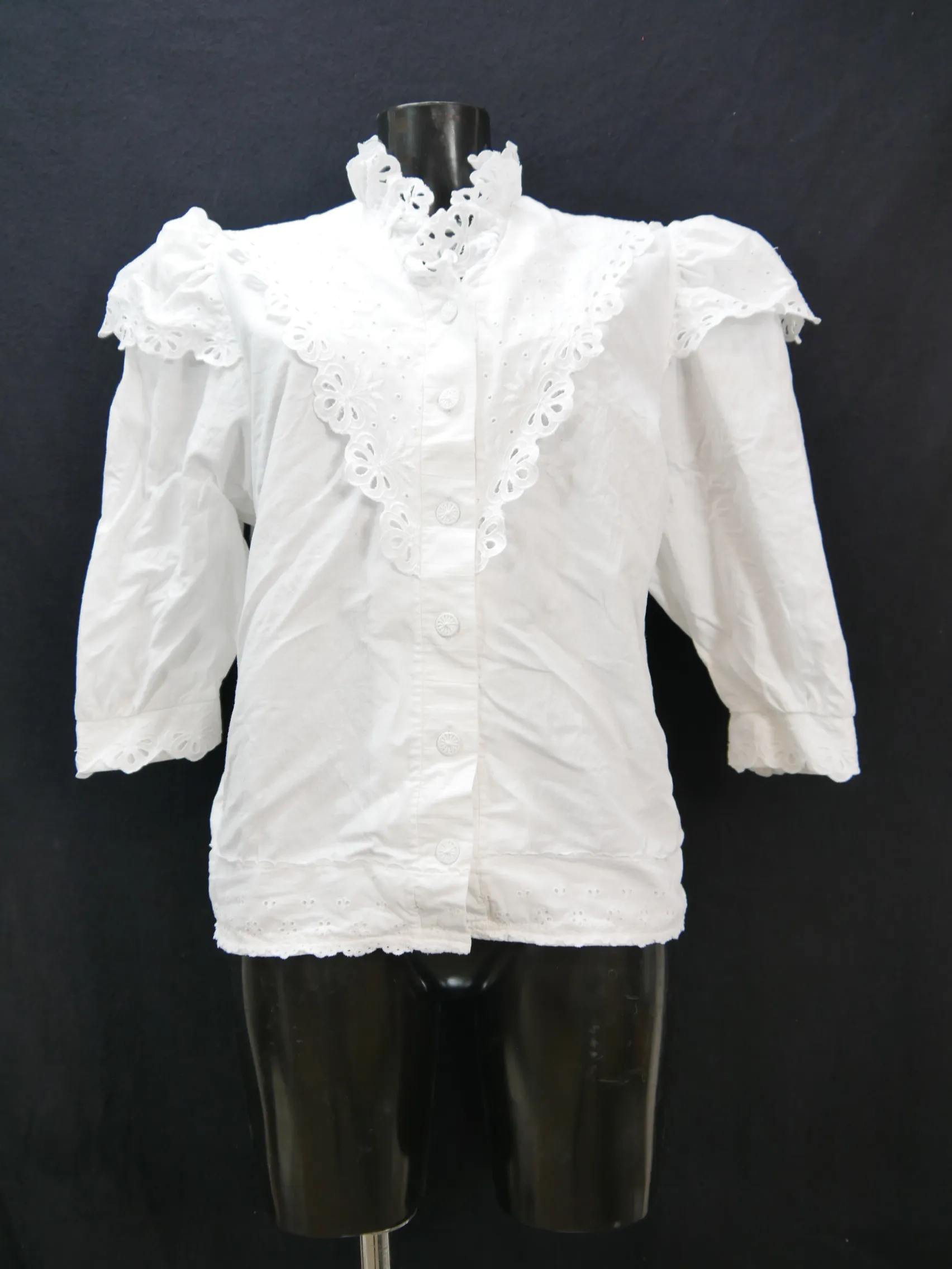 Gr.50 Trachtenbluse weiß Bluse Baumwolle mit toller Spitze TB7192