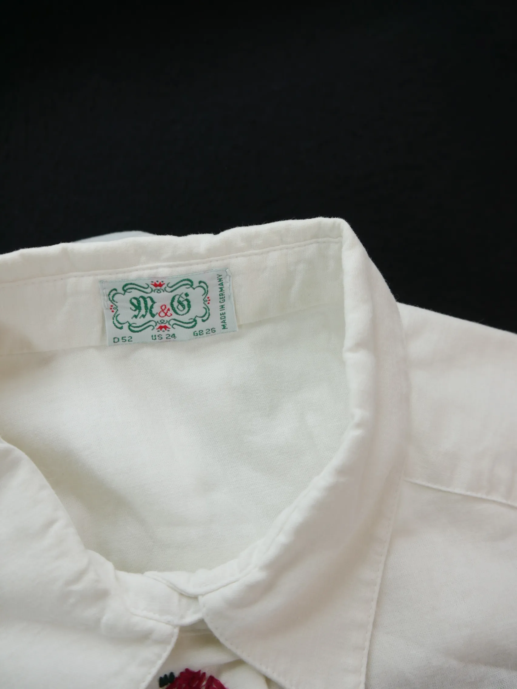 Gr.52 Trachtenbluse weiß Bluse M & G  Baumwolle mit Stickerei TB5867