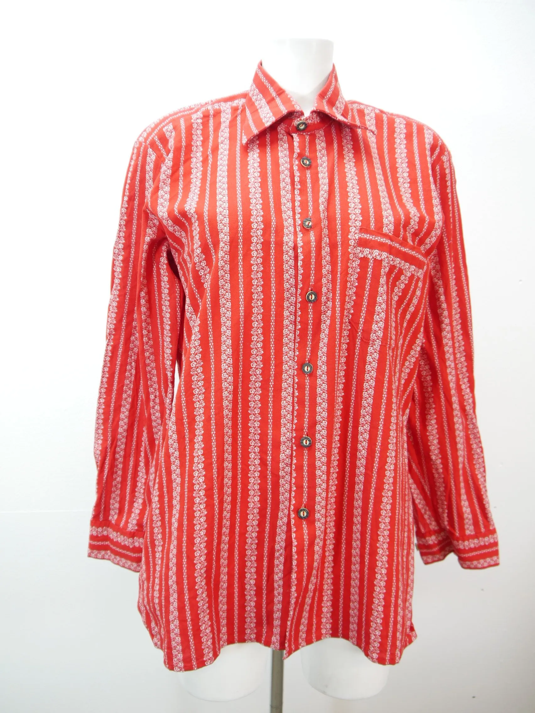 Gr.M Trachtenhemd Original Bayrisch Baumwolle rot mit Blumenranken Hemd TH2112