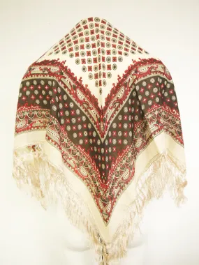 Handbedrucktes Schultertuch creme Wolle Schultertuch mit Ornamentmuster