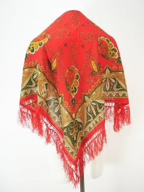 Handbedrucktes Schultertuch rot Wolle Schultertuch mit Ornamentmuster