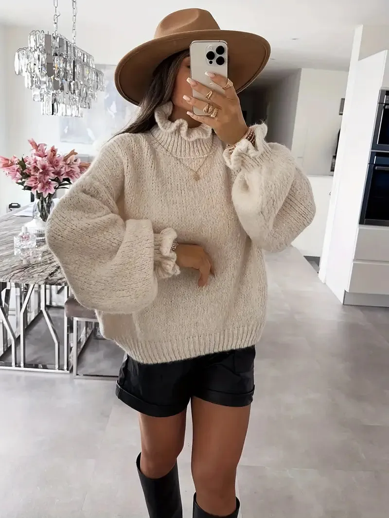 Heidi-Mode | Strickpullover für Frauen mit Stehkragen und langen Ärmeln