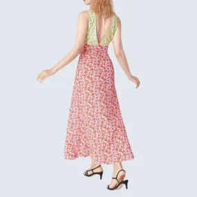 Maxikleid mit V-Ausschnitt und floralem Patchwork