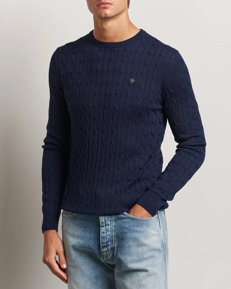 Merino Cable O-Neck Blue
