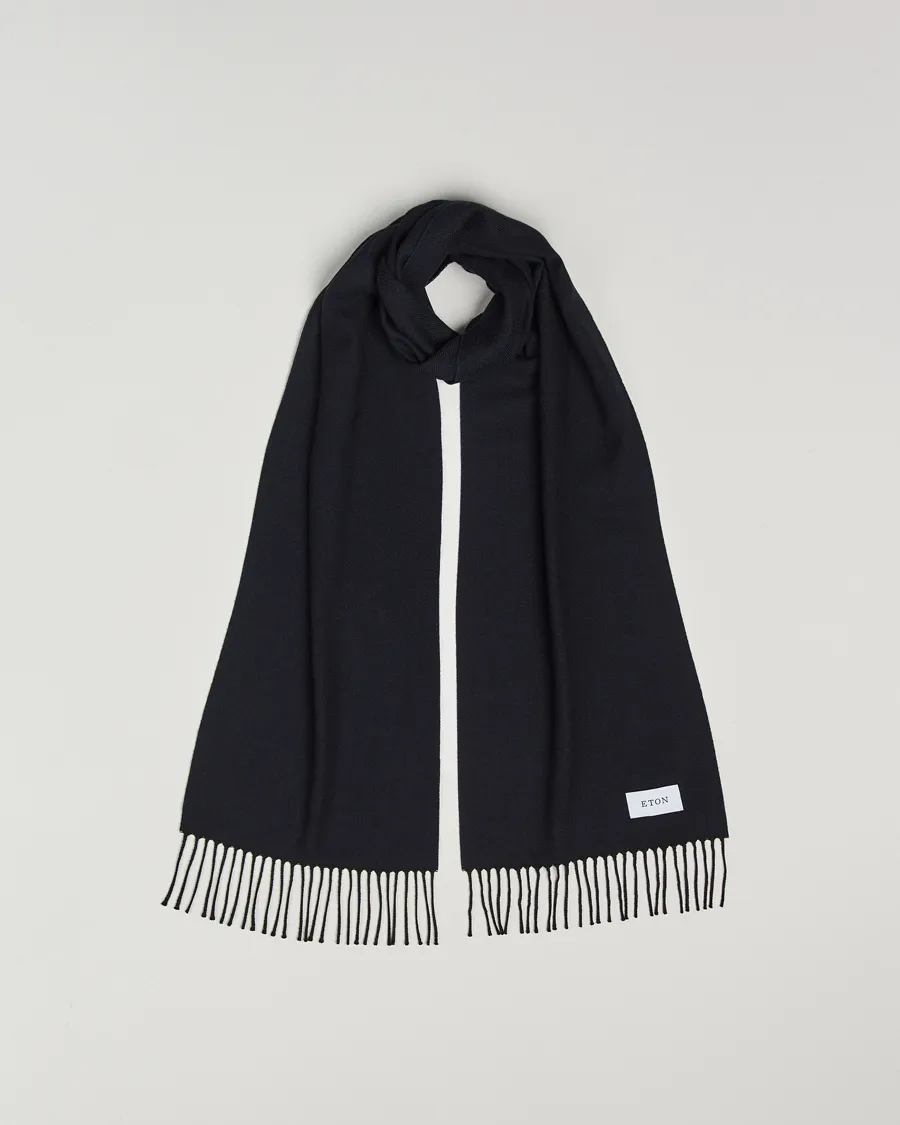 Merino Wool Herringbone Scarf Navy Blue