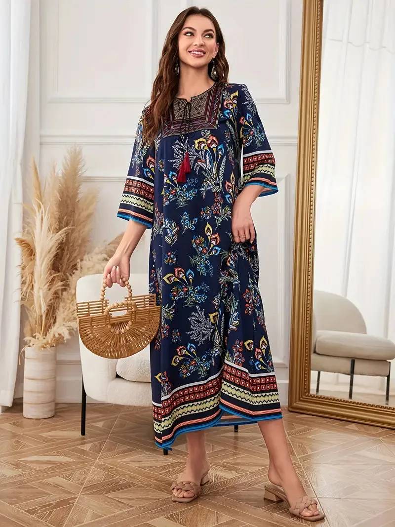 Mirri - Ethnisches grafisches Wandteppich Boho Midikleid
