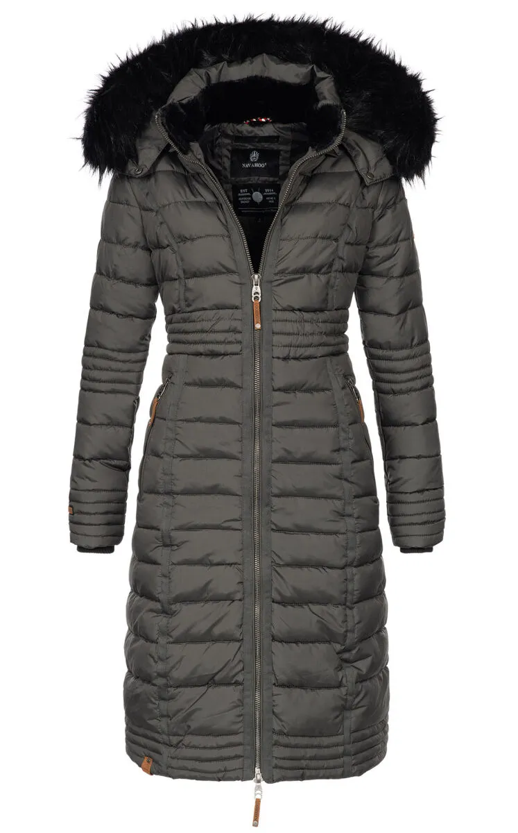 Navahoo Umay ladies long winter jacket with fur collar Weinrot-Gr.M