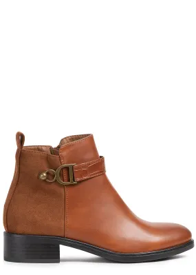 Seventyseven Lifestyle Damen Schuh Kunstleder Stiefelette Materialmix Zipper camel braun