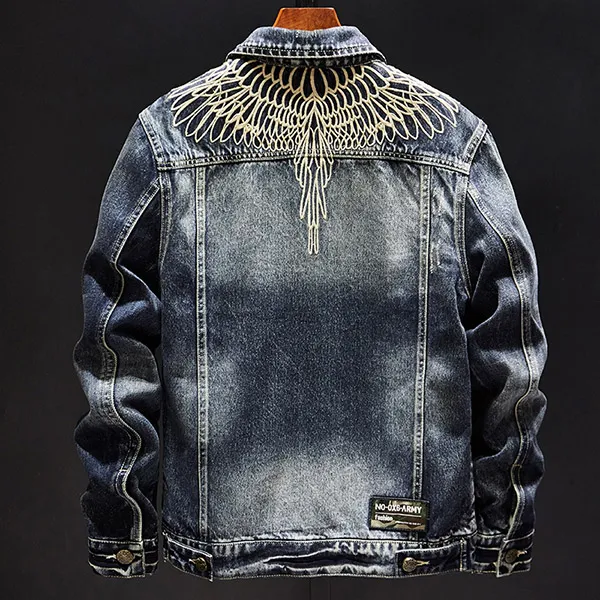 Street Fashion Bestickte Langarm-Jeansjacke im Vintage-Washed-Stil